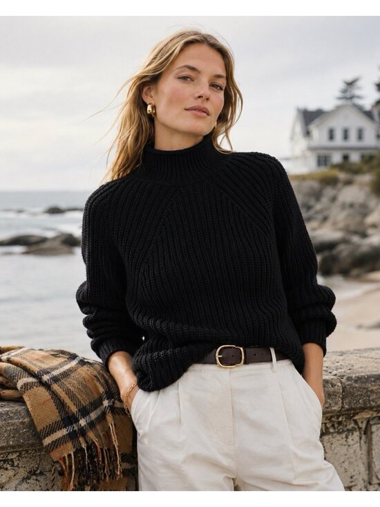 J. Crew Sweaters - J Crew Womens Relaxed Rollneck Sweater XS Black Cotton Preppy Oversized Chunky